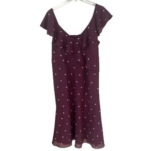 NWT A Pea in the Pod Maternity Dress Embroidery Burgundy Ruffles V-Neck Size L